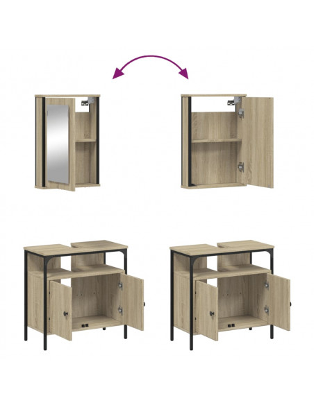 Set Mobili da Bagno 2 pz Rovere Sonoma in Legno Multistrato