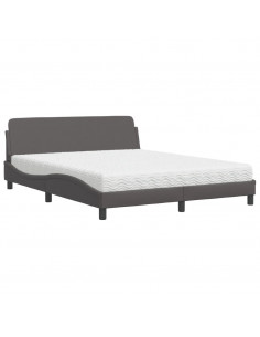 Letto con Materasso Grigio 160x200 cm in Similpelle 2