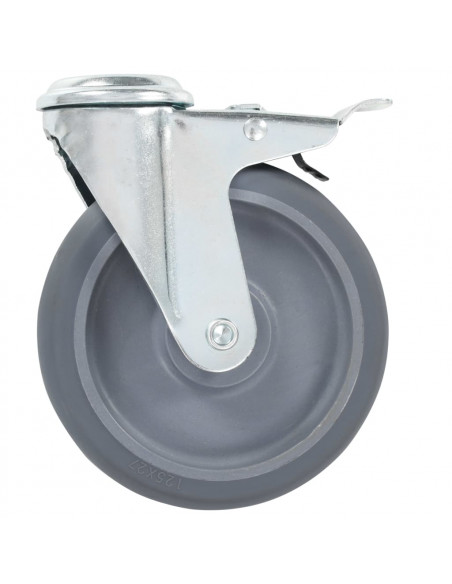 Ruote Girevoli con Foro per Bulloni e Doppio Freno 4 pz 125 mm