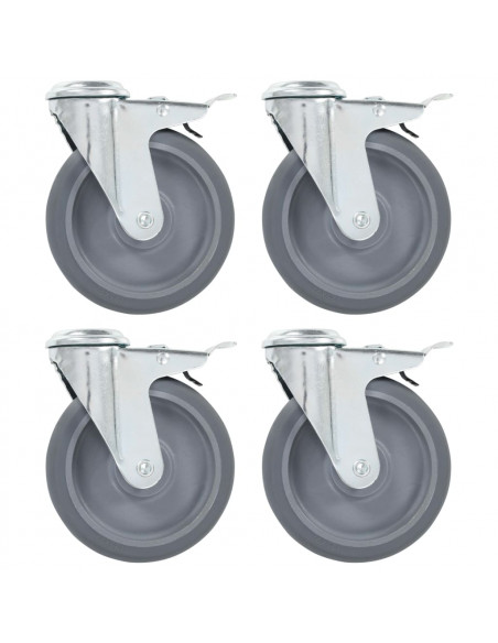 Ruote Girevoli con Foro per Bulloni e Doppio Freno 4 pz 125 mm