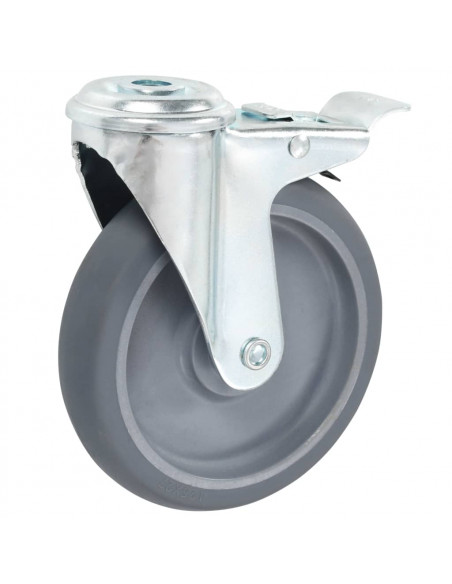 Ruote Girevoli con Foro per Bulloni e Doppio Freno 4 pz 125 mm