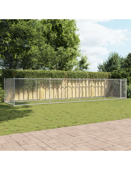 Gabbia per Cani con Porta Grigia 8x2x1,5 m in Acciaio Zincato