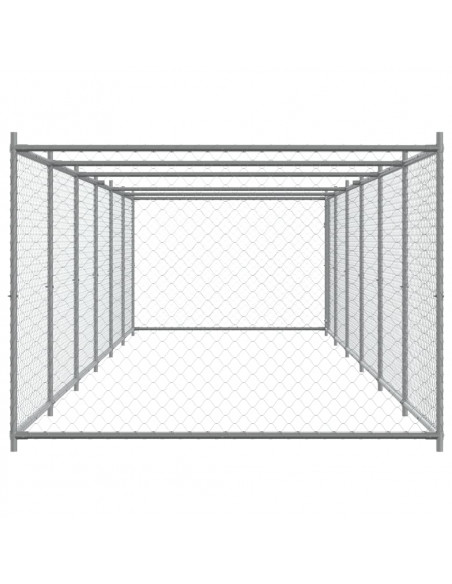 Gabbia per Cani con Porta Grigia 12x2x1,5 m in Acciaio Zincato