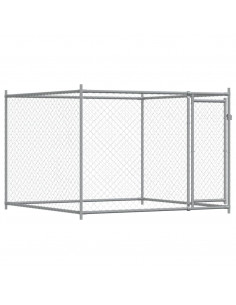 Gabbia per Cani con Porta Grigia 2x2x1,5 m in Acciaio Zincato 2