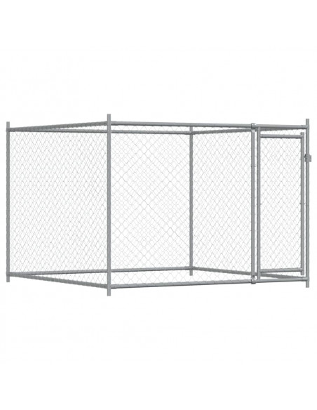 Gabbia per Cani con Porta Grigia 2x2x1,5 m in Acciaio Zincato
