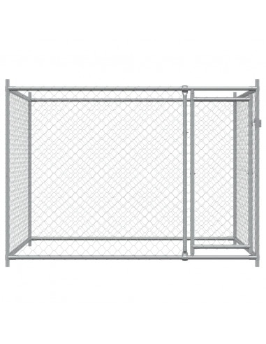 Gabbia per Cani con Porta Grigia 2x2x1,5 m in Acciaio Zincato
