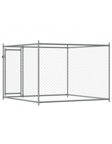 Gabbia per Cani con Porta Grigia 2x2x1,5 m in Acciaio Zincato