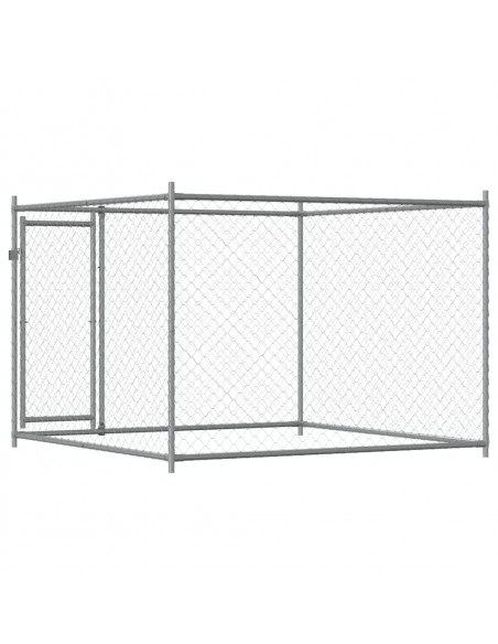 Gabbia per Cani con Porta Grigia 2x2x1,5 m in Acciaio Zincato