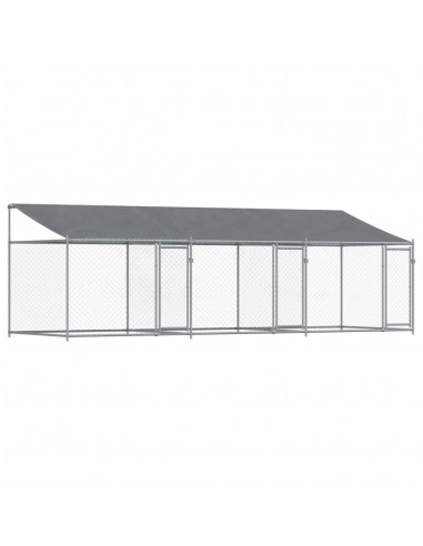 Gabbia Cani con Tetto e Porte Grigia 6x2x2 m in Acciaio Zincato