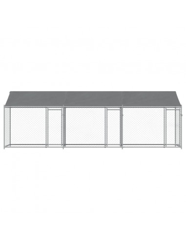 Gabbia Cani con Tetto e Porte Grigia 6x2x2 m in Acciaio Zincato