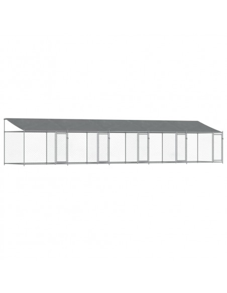 Gabbia Cani con Tetto e Porte Grigia 10x2x2 m Acciaio Zincato