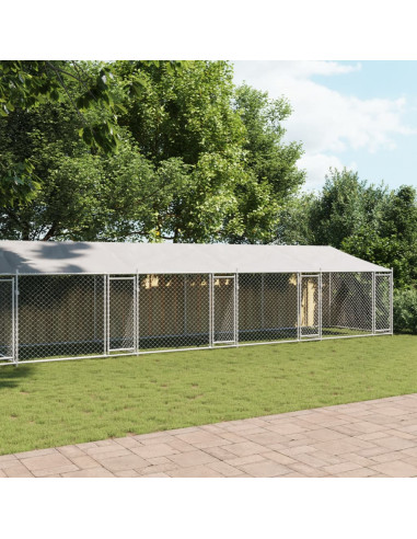 Gabbia Cani con Tetto e Porte Grigia 10x2x2 m Acciaio Zincato