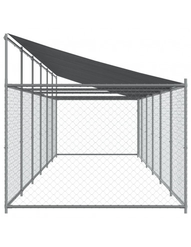 Gabbia Cani con Tetto e Porta Grigia 12x2x2 m Acciaio Zincato