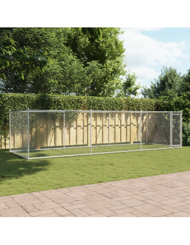 Gabbia per Cani con Porta Grigia 6x2x1,5 m in Acciaio Zincato