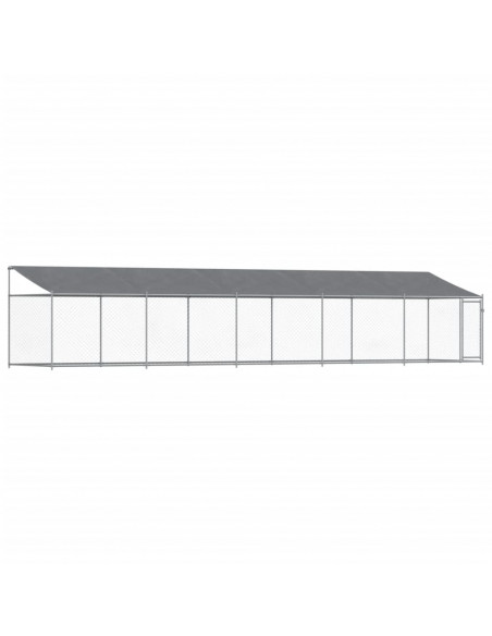 Gabbia Cani con Tetto e Porta Grigia 10x2x2 m Acciaio Zincato