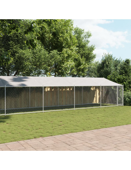 Gabbia Cani con Tetto e Porta Grigia 10x2x2 m Acciaio Zincato