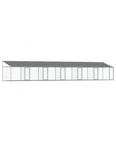 Gabbia Cani con Tetto e Porte Grigia 12x2x2 m Acciaio Zincato