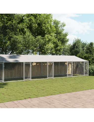 Gabbia Cani con Tetto e Porte Grigia 12x2x2 m Acciaio Zincato