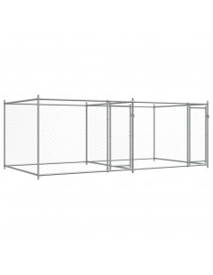 Gabbia per Cani con Porte Grigia 4x2x1,5 m in Acciaio Zincato 2