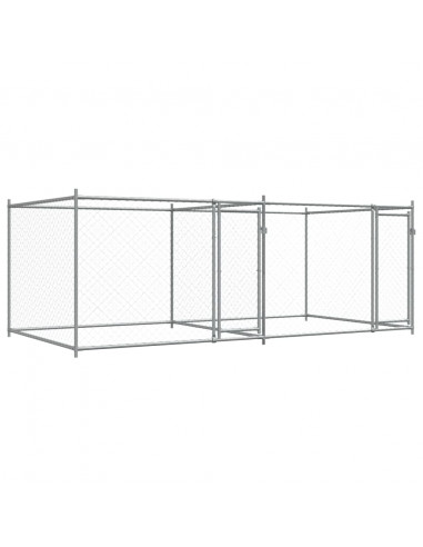 Gabbia per Cani con Porte Grigia 4x2x1,5 m in Acciaio Zincato
