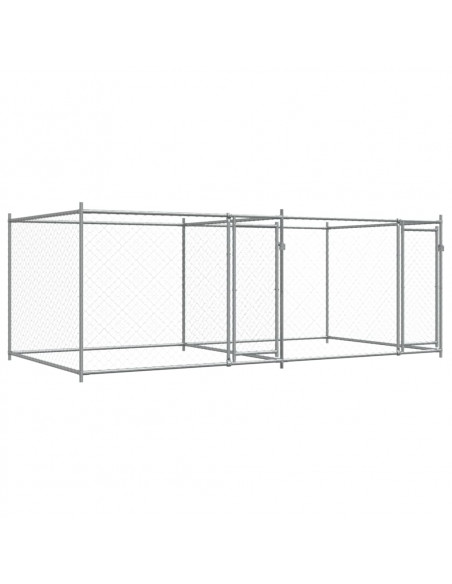 Gabbia per Cani con Porte Grigia 4x2x1,5 m in Acciaio Zincato