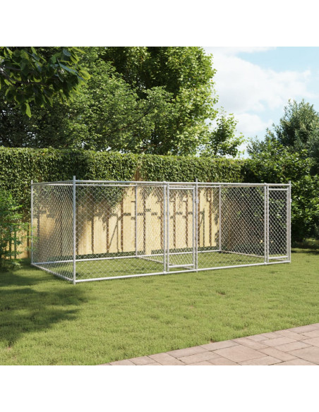 Gabbia per Cani con Porte Grigia 4x2x1,5 m in Acciaio Zincato