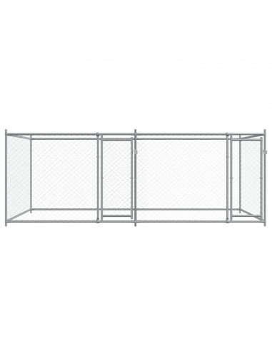 Gabbia per Cani con Porte Grigia 4x2x1,5 m in Acciaio Zincato