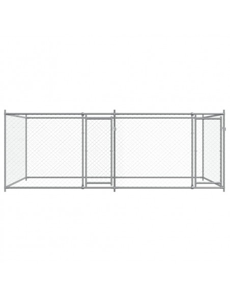 Gabbia per Cani con Porte Grigia 4x2x1,5 m in Acciaio Zincato