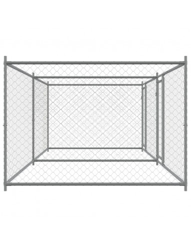 Gabbia per Cani con Porte Grigia 4x2x1,5 m in Acciaio Zincato