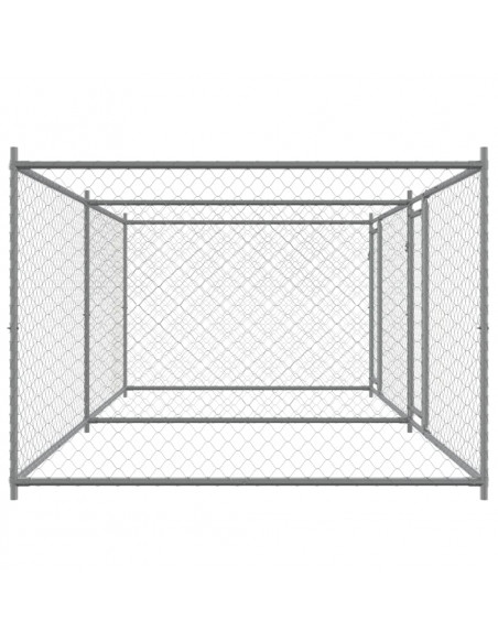 Gabbia per Cani con Porte Grigia 4x2x1,5 m in Acciaio Zincato