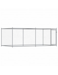 Gabbia per Cani con Porta Grigia 4x2x1,5 m in Acciaio Zincato 2