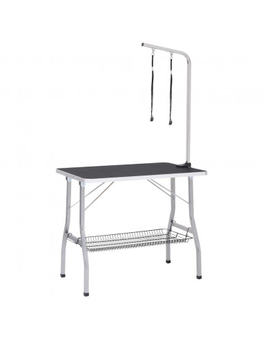 Tavolo Toelettatura per Cani Regolabile con 2 Anelli e Cesto