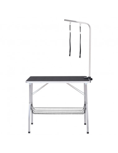 Tavolo Toelettatura per Cani Regolabile con 2 Anelli e Cesto