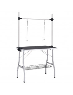 Tavolo Toelettatura per Cani Regolabile con 2 Anelli e Cesto 2