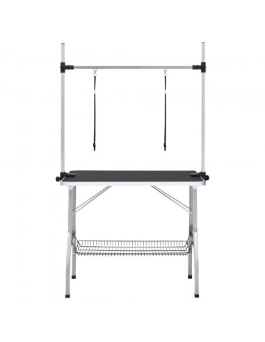 Tavolo Toelettatura per Cani Regolabile con 2 Anelli e Cesto