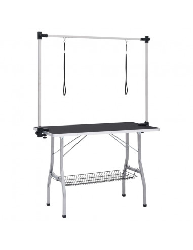 Tavolo Toelettatura per Cani Regolabile con 2 Anelli e Cesto