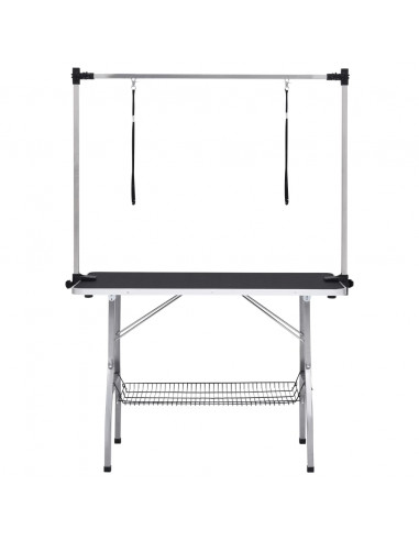 Tavolo Toelettatura per Cani Regolabile con 2 Anelli e Cesto