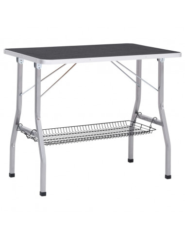 Tavolo Toelettatura per Cani Regolabile con 2 Anelli e Cesto