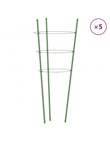 Supporti Piante da Giardino con 3 Anelli 5pz Verde 75cm Acciaio