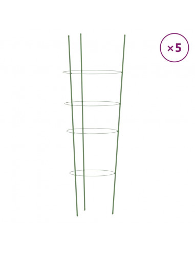Supporti Piante da Giardino con 4 Anelli 5pz Verde 90cm Acciaio