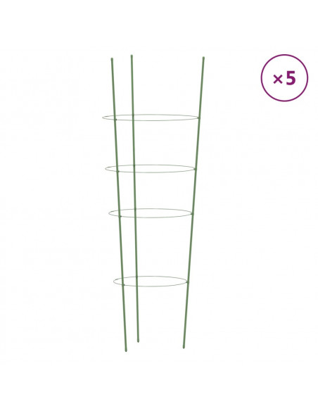 Supporti Piante da Giardino con 4 Anelli 5pz Verde 90cm Acciaio