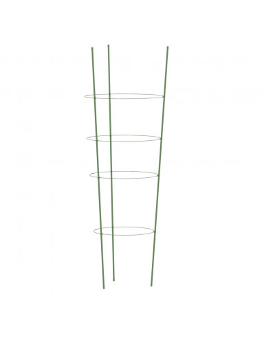 Supporti Piante da Giardino con 4 Anelli 5pz Verde 90cm Acciaio