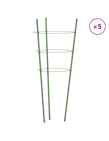 Supporti Piante da Giardino con 3 Anelli 5pz Verde 60cm Acciaio