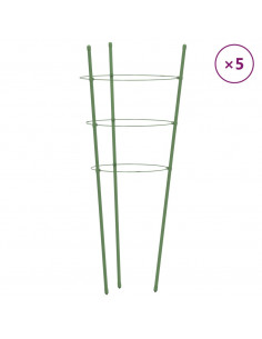 Supporti Piante da Giardino con 3 Anelli 5pz Verde 45cm Acciaio 2