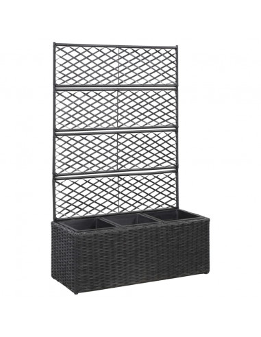 Letto Rialzato a Traliccio 3 Vasi 83x30x130 cm Polyrattan Nero