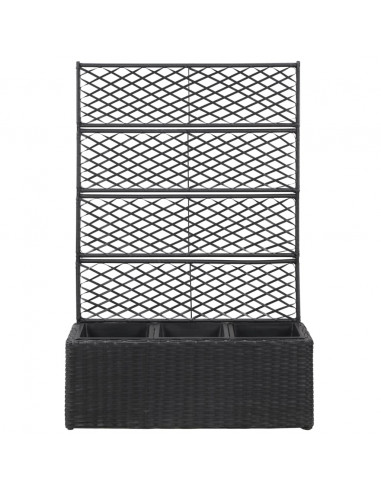 Letto Rialzato a Traliccio 3 Vasi 83x30x130 cm Polyrattan Nero