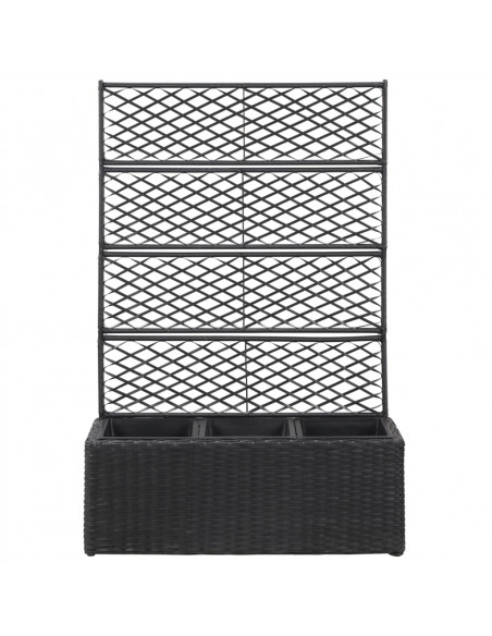 Letto Rialzato a Traliccio 3 Vasi 83x30x130 cm Polyrattan Nero