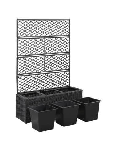 Letto Rialzato a Traliccio 3 Vasi 83x30x130 cm Polyrattan Nero