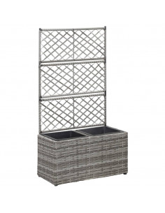 Letto Rialzato a Traliccio 2 Vasi 58x30x107cm Polyrattan Grigio 2