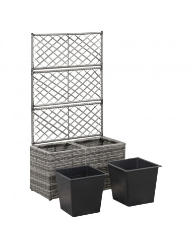 Letto Rialzato a Traliccio 2 Vasi 58x30x107cm Polyrattan Grigio